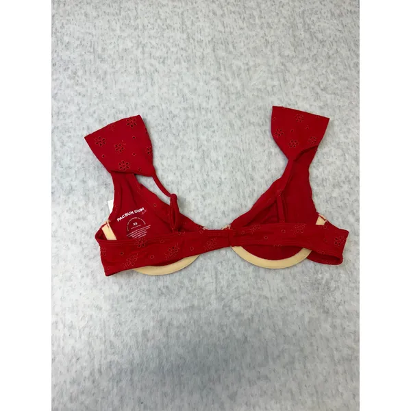 PacSun‎ Red Eyelet Underwire Bikini Top Eco XS Floral Embroidered 0319-45118-060 - Image 4