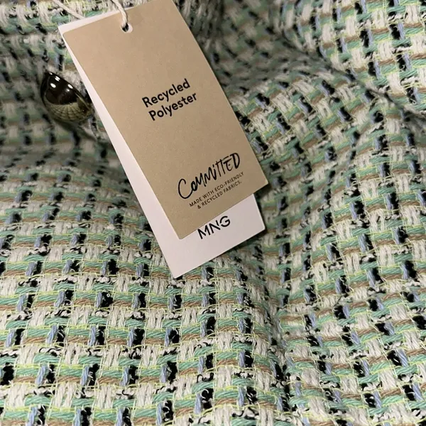 NWT MNG Double-breasted tweed jacket Green Medium - Image 9