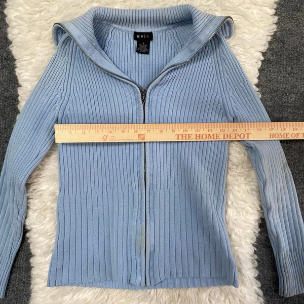 Y2k Light Blue Ribbed Zip Up Long Sleeve Sweater Winter Fall Grunge Alt - Image 7