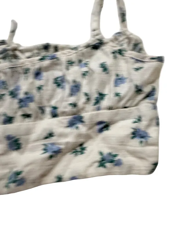 Princess Polly Ivory Blue Floral Smocked Crop Top Cami Tie Shirt Size 0 Women's - Image 9