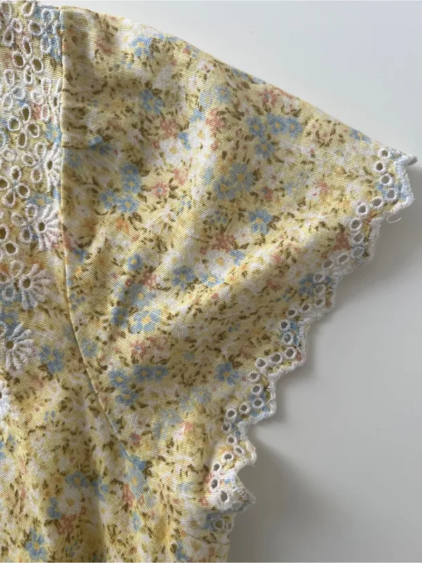American Eagle Yellow Floral Eyelet Lace Mini Dress XS - Image 8