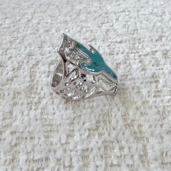 Silver and Turquoise Cactus Ring Size 8.5 - Image 5
