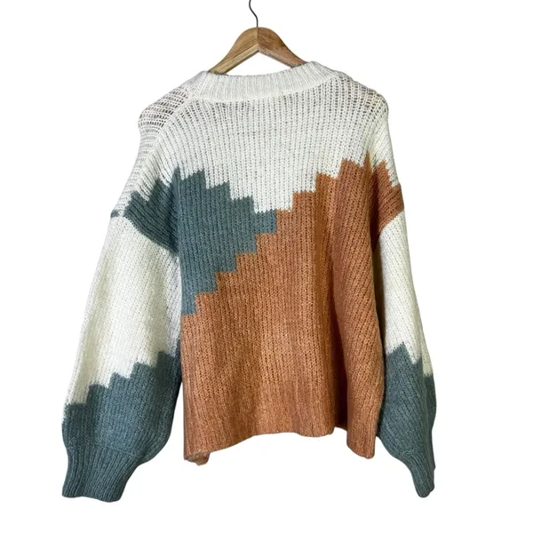 Northy End Geometric Colorblock Ribbed Knit Crewneck Sweater Multi Color Size L - Image 6