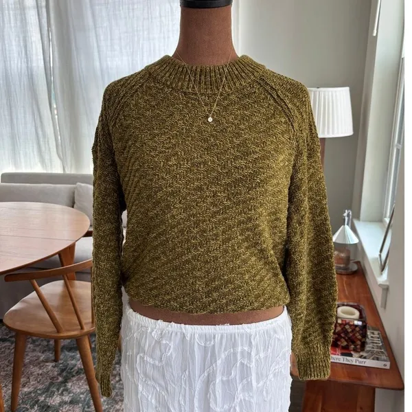 Target Universal Thread Chunky Knit Moss Green Pull Over Sweater Cotton Small - Image 2