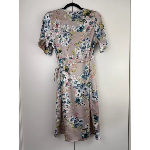 Luna Floral Wrap Dress Mauve Blue V-Neck Short Sleeve Small 17659 Soft‎ Romance - Image 2
