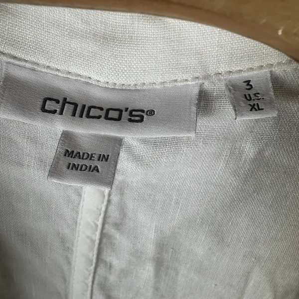 Chico's Linen Blend Blazer Womens 3 XL Ivory 3/4 Ruched Sleeve Coastal Grandma - Image 7