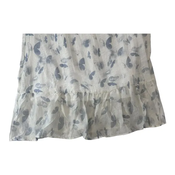 Kindred Size-L Dress White Blue Butterfly Knee Length Ruffle‎ - Image 10