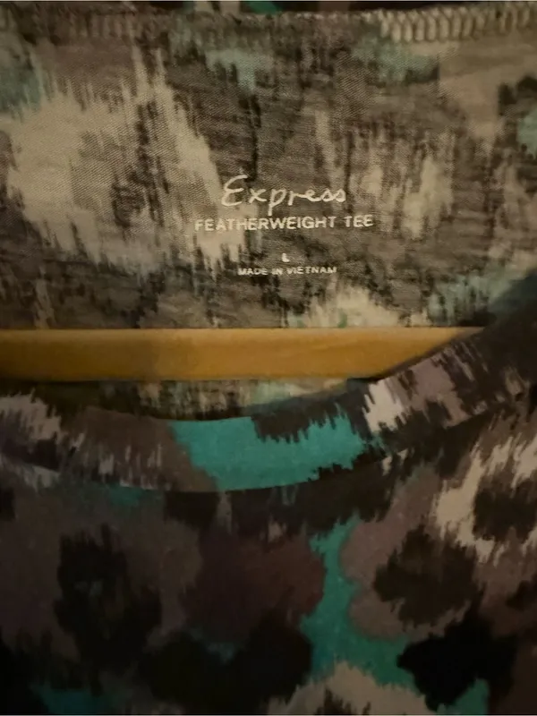 Express Teal, Gray and Black Short-Sleeve Patterned Tee - Image 2