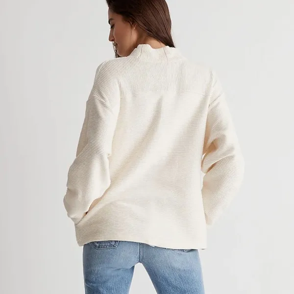 Madewell Cream Ottoman Ribbed Knit Funnel Neck Drop-Shoulder Oversize Top Size S - Image 2