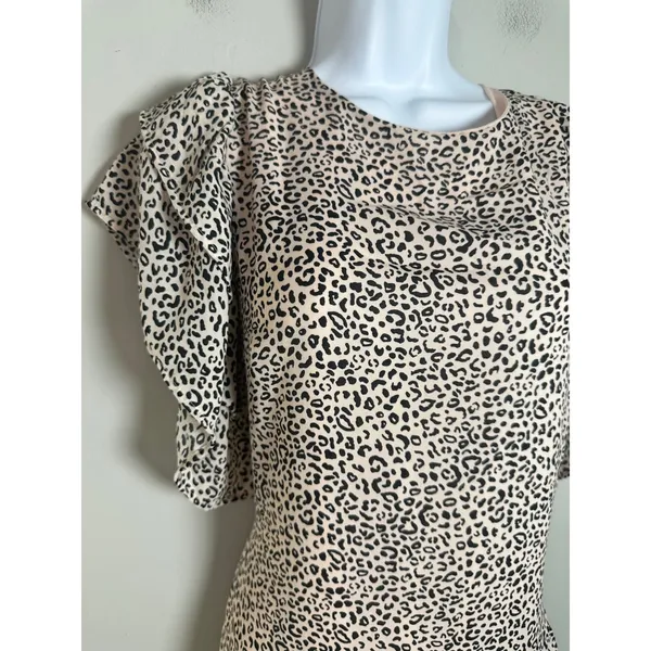 Who What Wear Womens‎ Cheetah Leopard Print Ruffle Tiered Midi Dress Tan Black L - Image 3