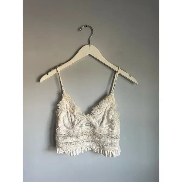 Zara Boho Festival Bralette Crop Top Lingerie XS Beige Cream Ruffle Dainty - Image 3