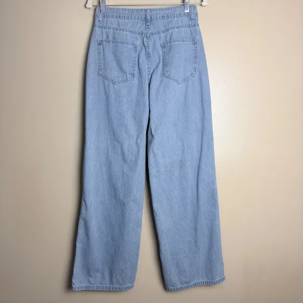 Women's Cargo Jeans Small Light Wash Blue Y2K Wide Leg Multi Pocket Utility - Image 2