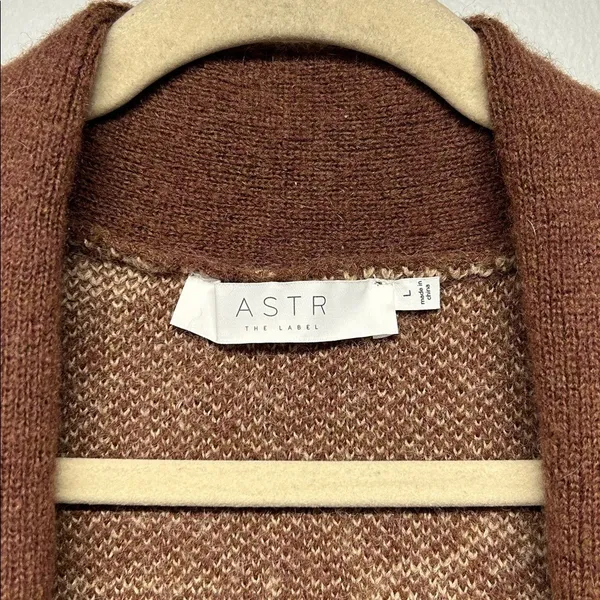 ASTR The Label Vada Cardigan Brown Swirl Longline Wool‎ Blend Large - Image 3