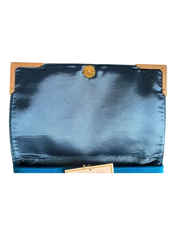 Shiraleah Chicago Blue Wool Blend Envelope Clutch Purse Gold Corner Accents Glam - Image 4