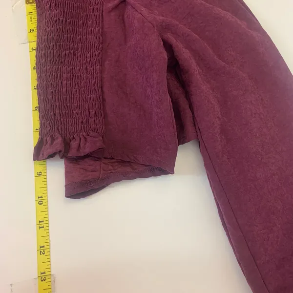 Kirious Los Angeles Women's S Burgundy Corset Crop Top‎ Puff Sleeve Smocked Back - Image 4