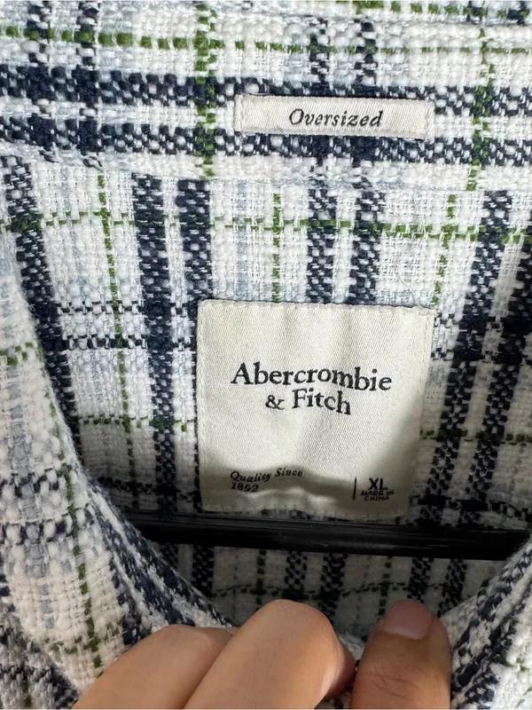 Abercrombie & Fitch Plaid Shirt Jacket Textured Tweed Shacket Oversized XL - Image 4