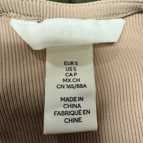 1929 | H&M Ribbed Square Neck‎ Long Sleeve Slim Fit Basic Top Beige Womens S - Image 5
