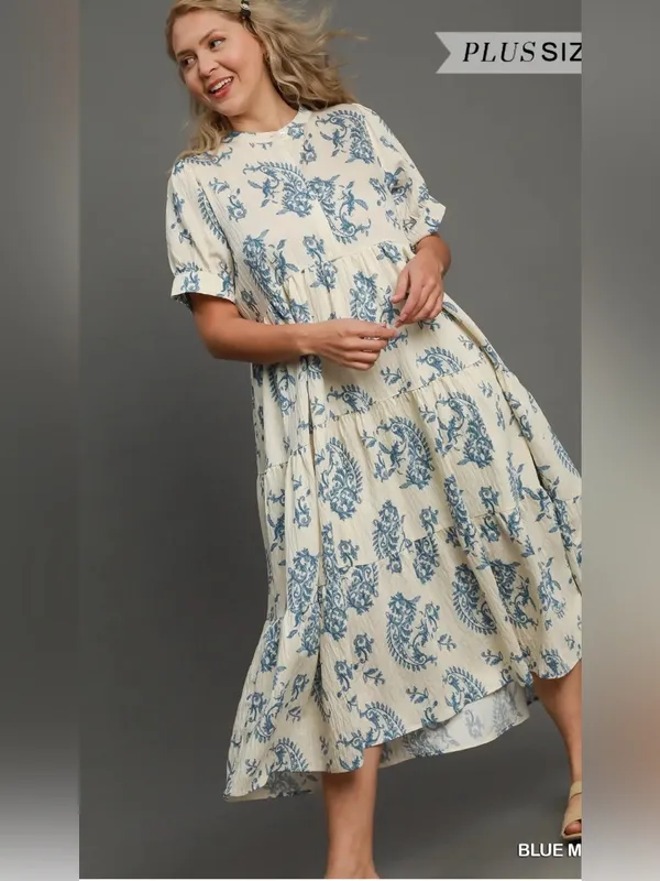 New! Umgee Cream Maxi Dress with Blue Floral Print Size X-Large - Image 4