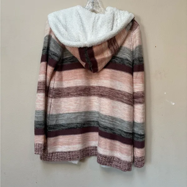 Crave Fame Sherpa Lined Striped Cardigan Sweater Jacket Size Large - Image 2