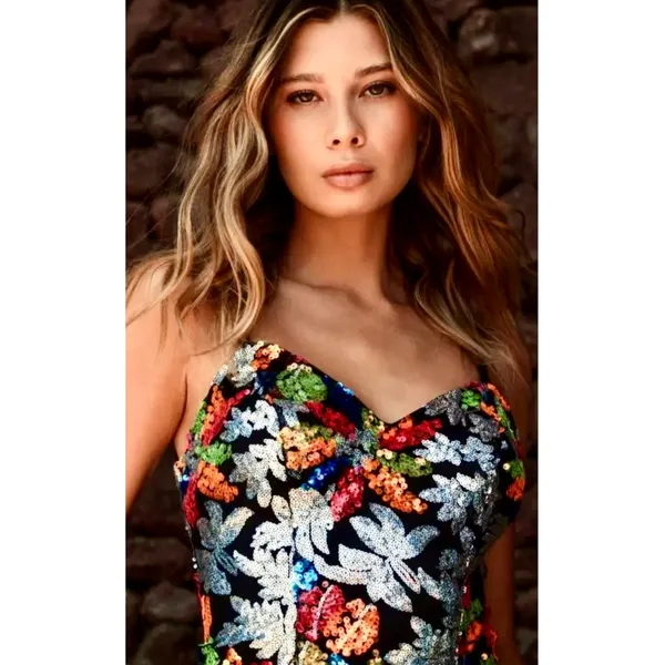 NWT Mac Duggal Black Floral 26867 Sequined Mini‎ Cocktail Dress Sz 2 $358 - Image 2