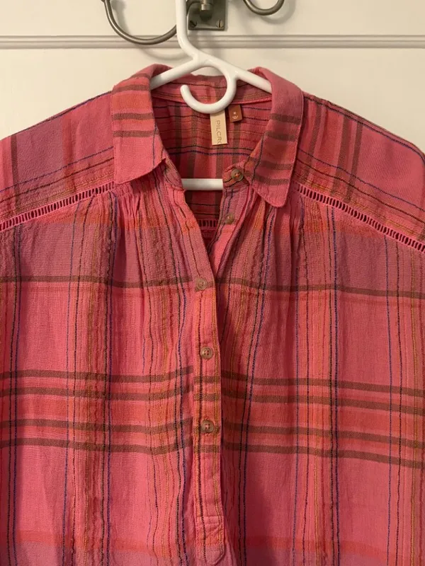 Pilcro Anthropologie Serena surf blouse embroidered plaid size medium oversized - Image 5