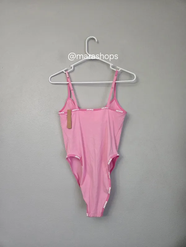 Skims Pink Logo Cotton Bodysuit - Image 7