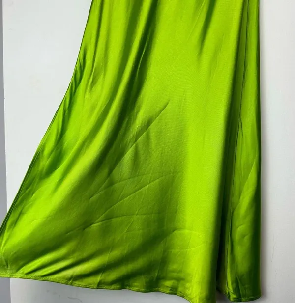 NWT ZARA Bright Green Satin Slip Midi Dress Sz XL Drapey Wrap Side Slit - Image 9