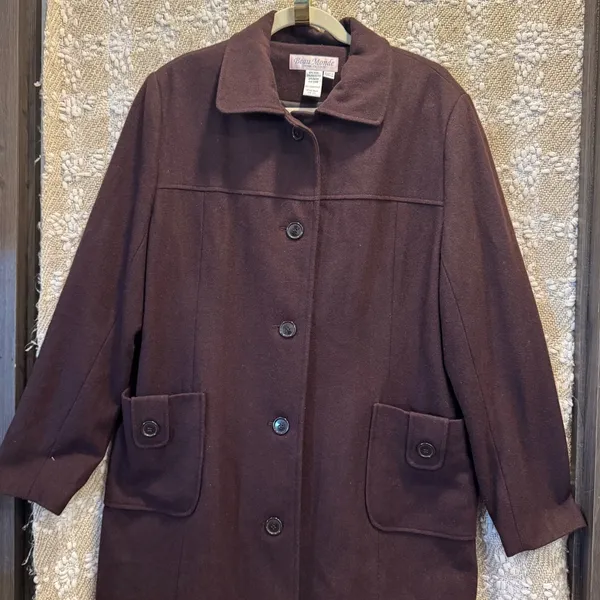 Beau Monde Women’s Brown Wool Blend Lined Pea Coat Jacket Classic Size 2XL - Image 3