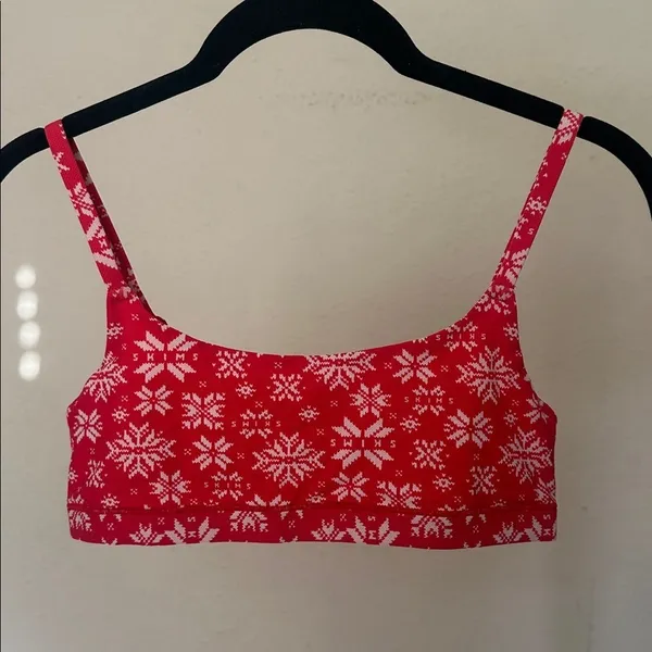 Skims Fits Everybody Scoop Neck Bralette Red White Snowflake Large NWOT - Image 2