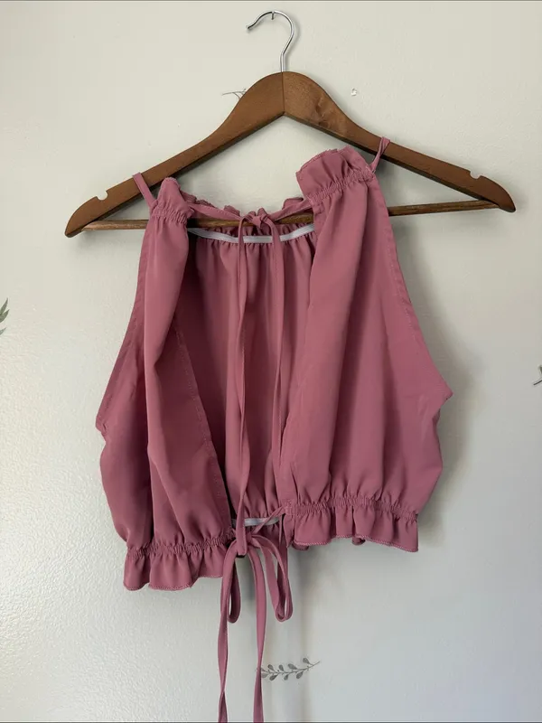 Shein Women’s Mauve Drawstring Halter Crop Top - Image 2