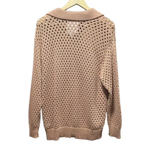 Aerie NWOT Open Knit Polo Sweater in Beach Dune‎ Size Smalll - Image 8