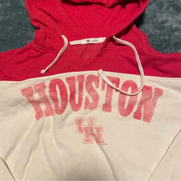 47 Brand University of Houston Cougars Hoodie XL White Red Colorblock Sweatshirt - Image 2