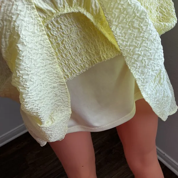 ZARA Yellow Smocked Mini Dress Puff Sleeve Ruffle Hem L - Image 5