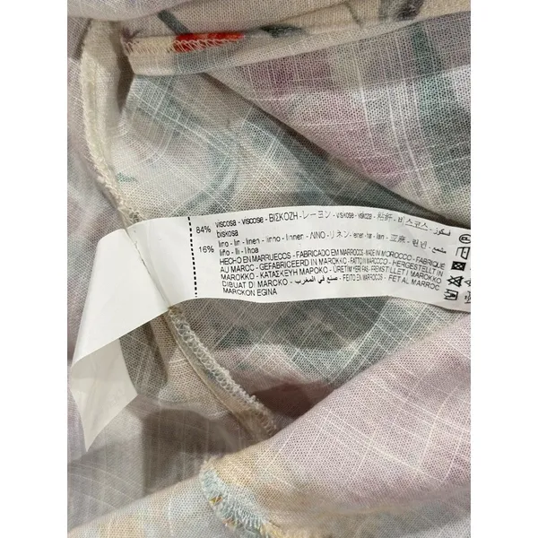 ZARA Dress Purple Mini Floral Patchwork Linen Shirtdress Waist Tie Boho Medium - Image 11
