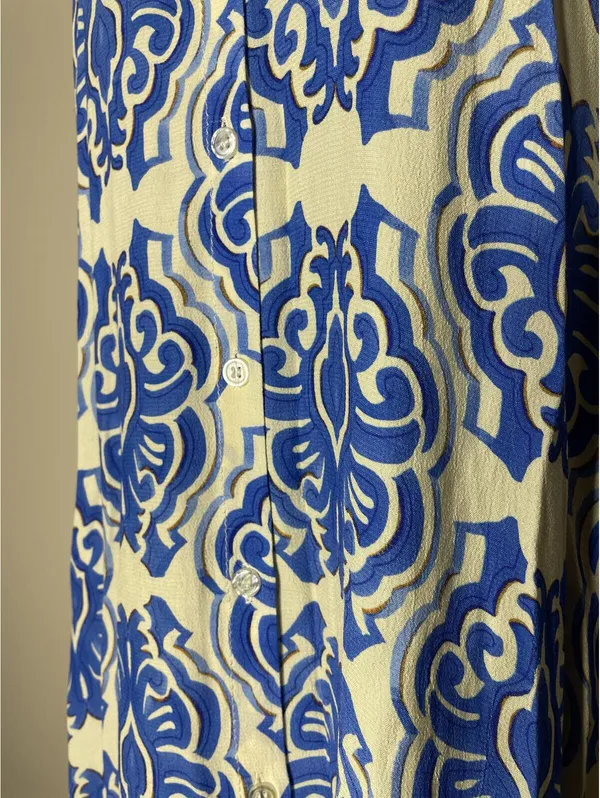 Zara Blue & White Printed Midi Dress Sz S Coastal Grandma - Image 8