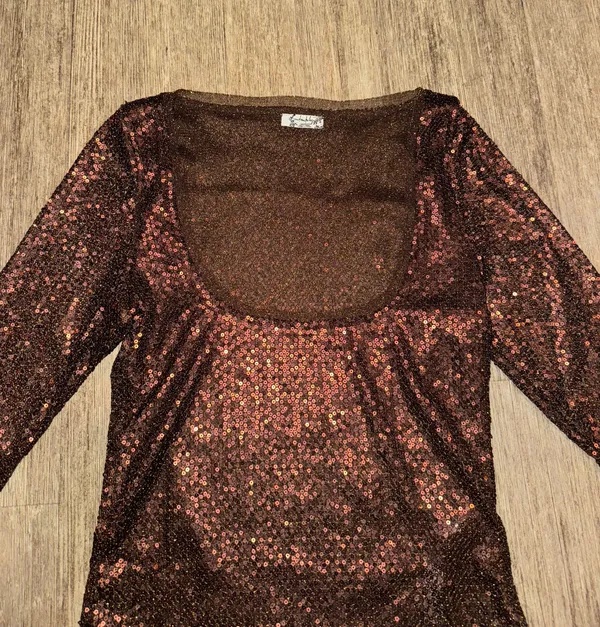 Free People NWOT Late Night Disco Layering Top in Hot Fudge Sequin - Small - Image 4