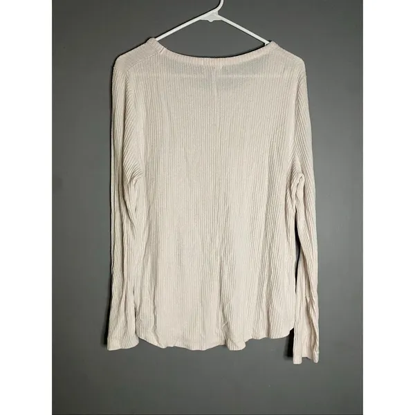 Old Navy White Pink Waffle Knit Scoop Neck Top Size XL - Image 6
