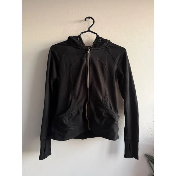 Lululemon Scuba Hoodie Full Zip Black Sweatshirt Thumbholes Size 4 - Image 2
