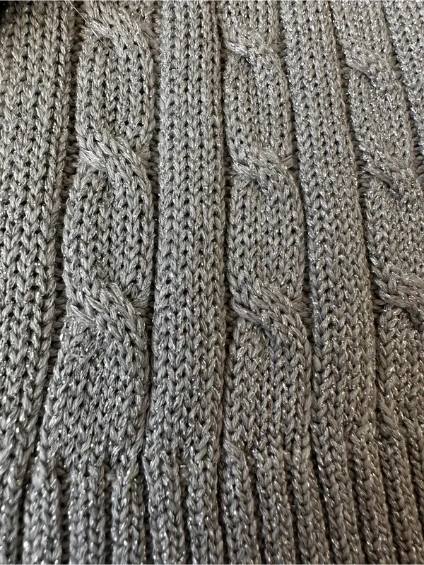 Lauren Ralph Lauren Silver Metallic Cable Knit Sweater Women XL Crew Neck - Image 6