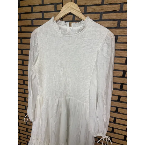 Selfie Leslie‎ White Secret Garden Long Sleeve Smocked Bodice Dress Size Large - Image 4