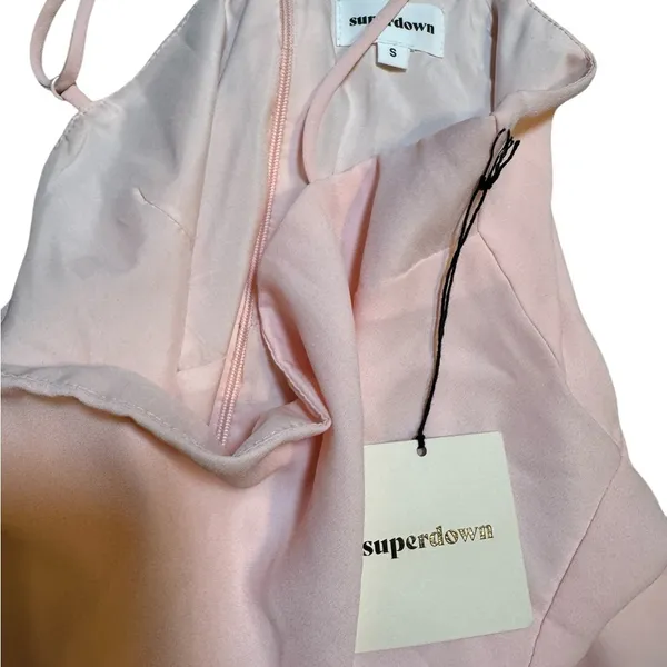 💗Superdown Light Pink Satin Maxi Dress S ✨ Spaghetti Strap Slit Bridesmaid Gown💗 - Image 4