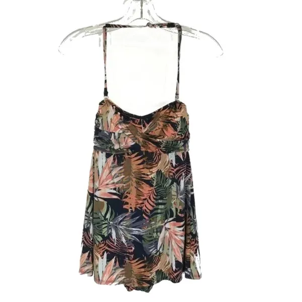 NWOT Womens Size 4 Garnet Hill Multicolor Tropical Palm Print Ruched Swim Dress - Image 2