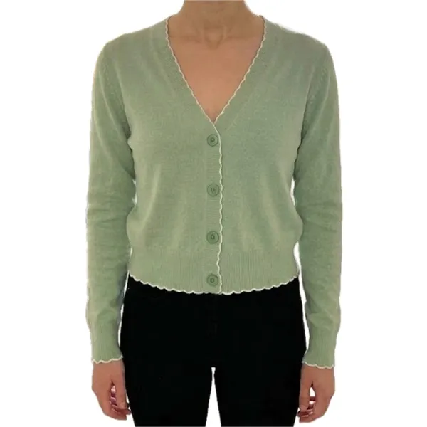 Willow & Wind Sage Green Button Front Cardigan White Stitch Trim Sz S NEW No Tag - Image 2