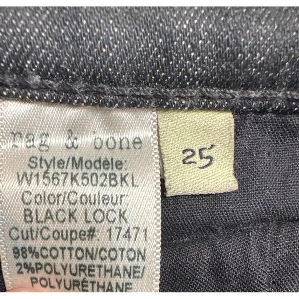 Rag‎ & Bone High Rise Ankle Skinny Jeans Black Lock Size 25 - Image 5