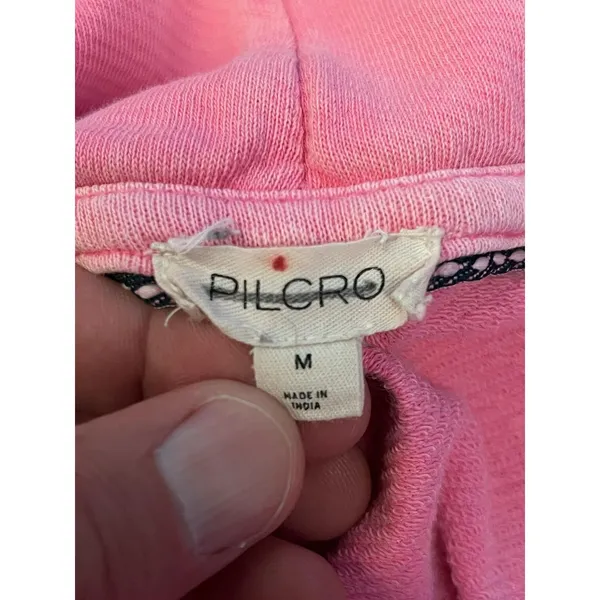 Pilcro Anthropologie Hoodie Sweatshirt Womens Medium Pink Terry V Neck High Low - Image 6