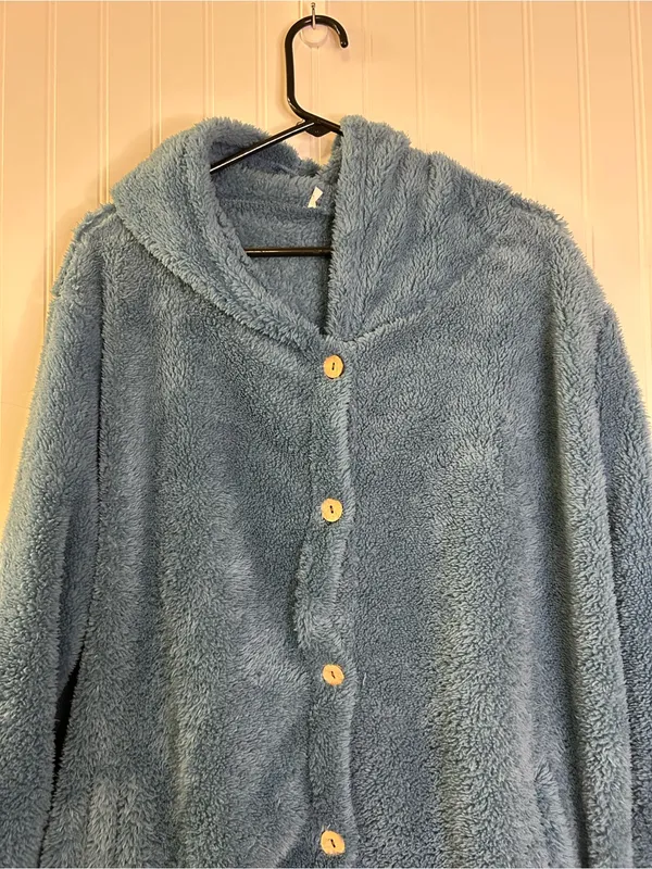 Fuzzy Women's Hooded Fleece Hoodie Blue Size XL - Image 3