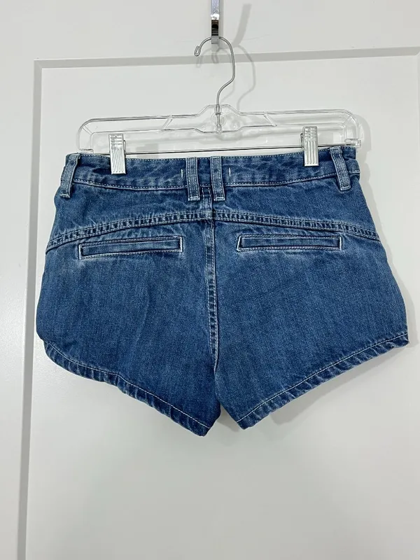 Free People Size 2 Blue Denim Shorts with Lace Trim - Image 4