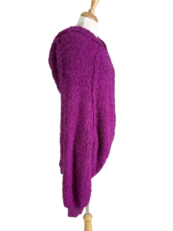 Free People Furry Time Fuchsia Hooded Zip Jacket Fuzzy Boucle Size M - Image 8