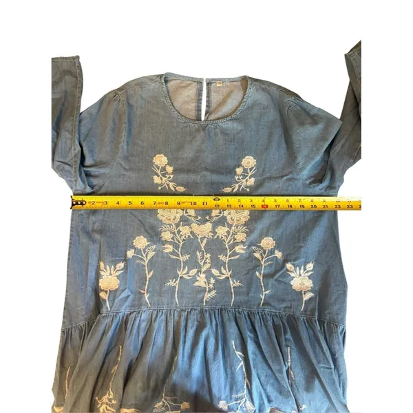 Embroidered Floral Cotton Chambray Shift Dress Womens Size XXL - Image 7