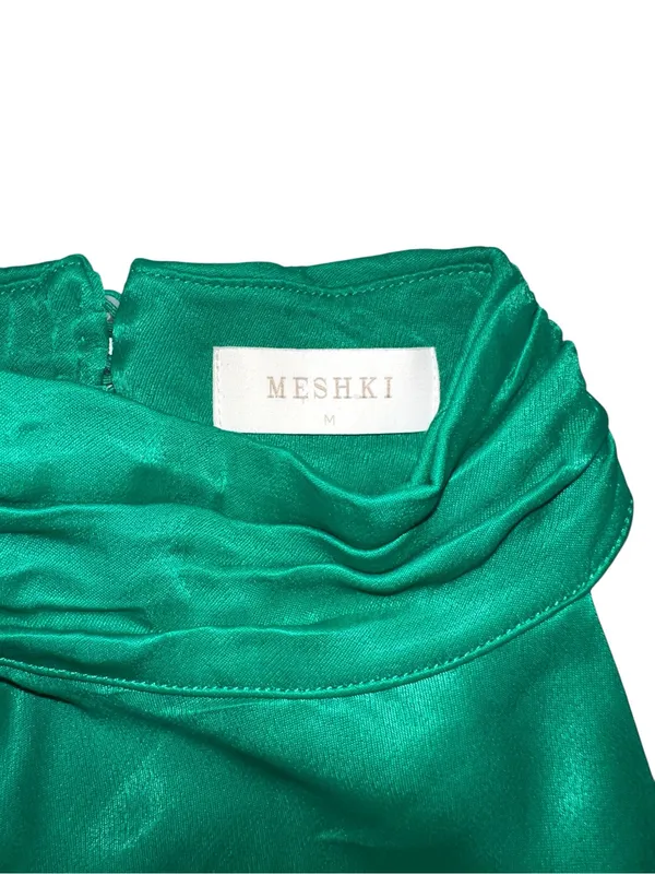 Meshki Claire Satin Halter Sleeveless Green Maxi Dress MEDIUM - Image 6